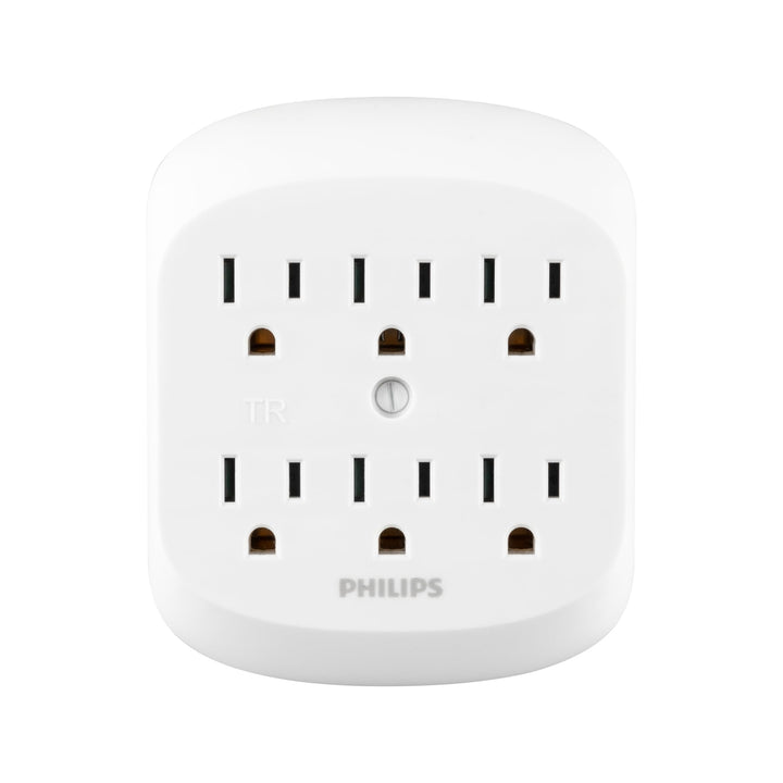 Philips 6 Adapter, Wall Tap Power Strip, Tamper Resistant Protected Outlets, 3-Prong, ETL Listed, White, SPS1461WA/37, 1 Pack