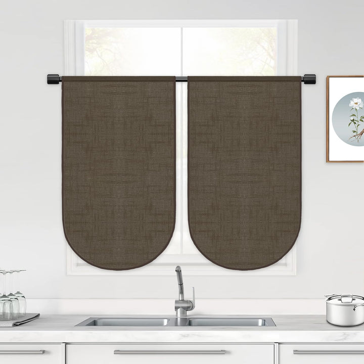 Muamar U Shaped Sheer Kitchen Curtains Set of 2 Panels,Coffee 18x30 inch Length Cafe Curtains,Small Curtains for Window,Rod Pocket Linen Curtains