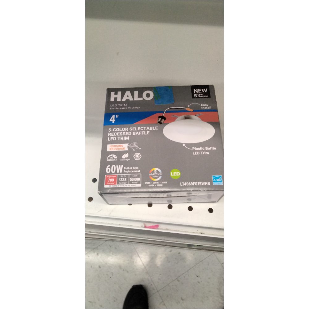 HALO 4 inch LED Recessed Light Trim with 5 Selectable Color Temperatures, Dimmable Can Light for Ceiling Retrofit LT4069FS1EWHR