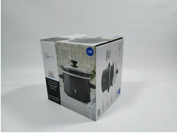 Mainstays 2 QT Slow Cooker  Matte Black Finish  Removeable Stoneware Pot  Model MS54100112165B Retail $11.48