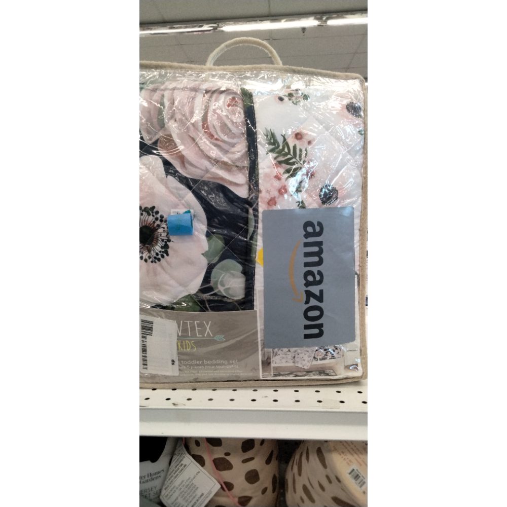 Levtex Baby - Fiori Toddler Bed Set - Black, Blush, Pink, White - Bold Floral - 5 Piece Set Includes Reversible Quilt, Fitted Sheet, Flat Sheet, Pillow Case, Decorative Pilow