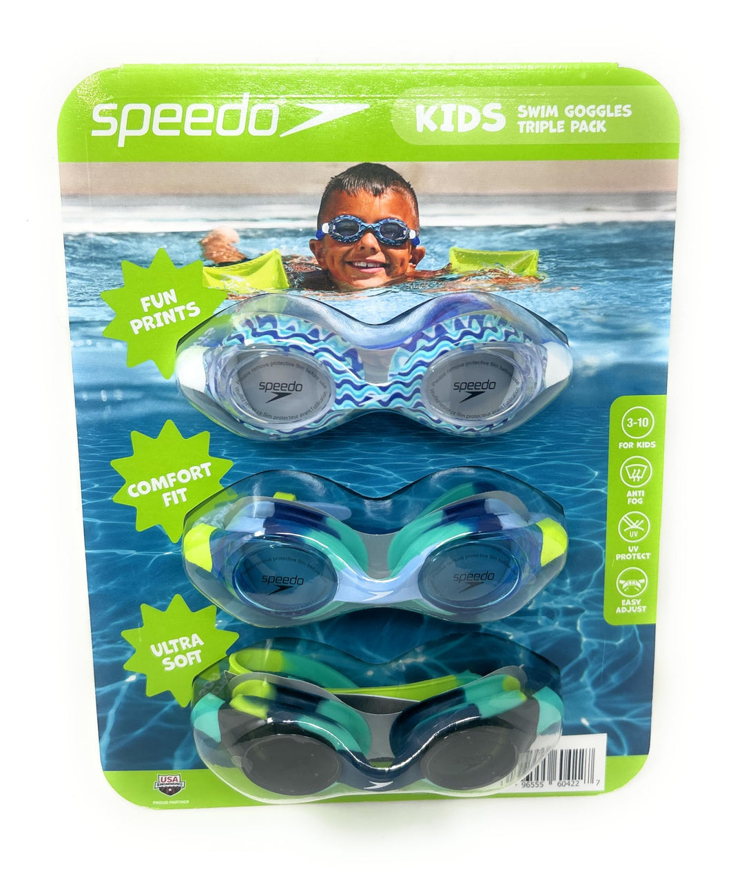 Speedo Kids Swim Goggles - 3 pairs - Blue & Green (ages 3-10)