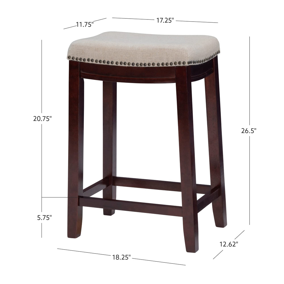 Linon Linen Backless Claridge Stool, Counter Height, Beige & Dark Walnut