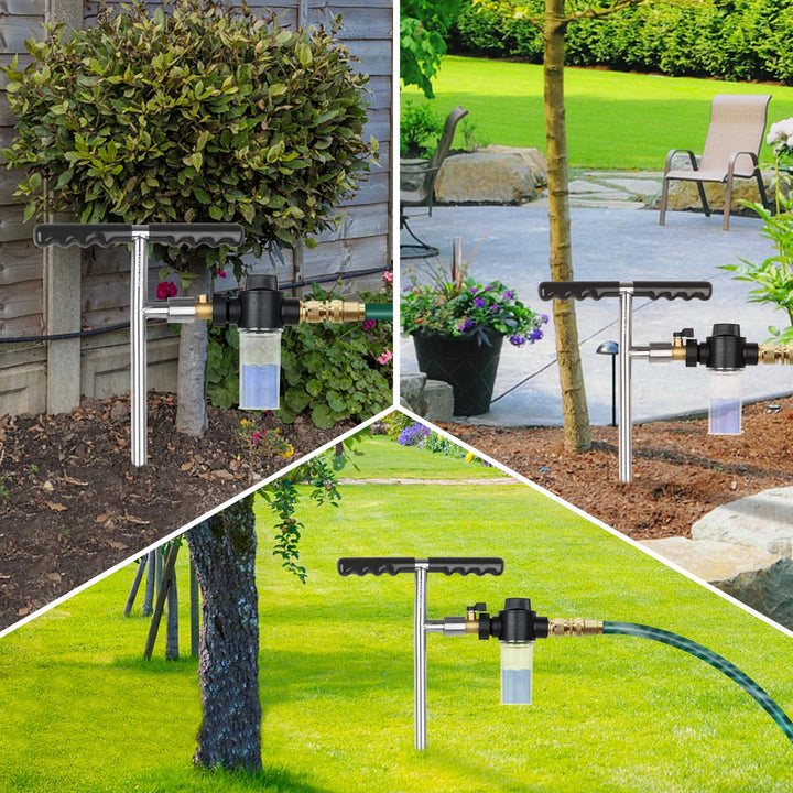 Root Feeder Deep Watering Fertilizing Spike with Fertilizer Dispenser & Quick Connector Stainless Plant Save Watering Toll for Promote Outdoor Garden Tree Shrubs Growth with T-Handle Irrigation System