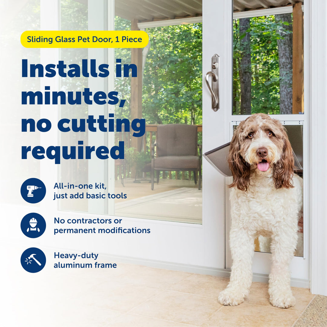 PetSafe Sliding Glass Pet Door - No-Cut DIY Install Doggy Door for Renters - Aluminum Frame - Adjustable Height 75 7/8" to 81" - Ideal for Extra Large Dogs Up to 220 lb - White