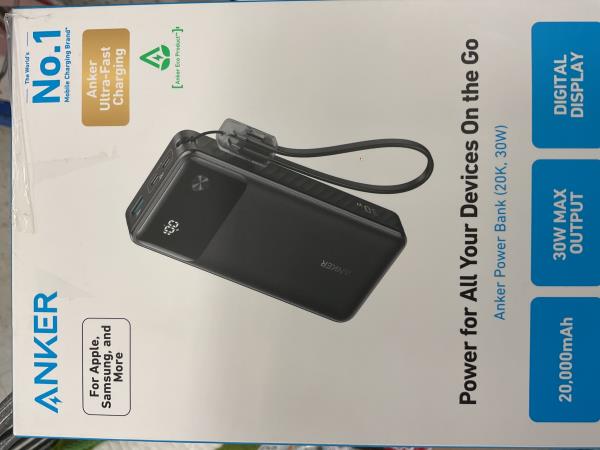 Power Bank 20,000 Mah 30w with USB C to USB C Cable, Black Retail $49.97