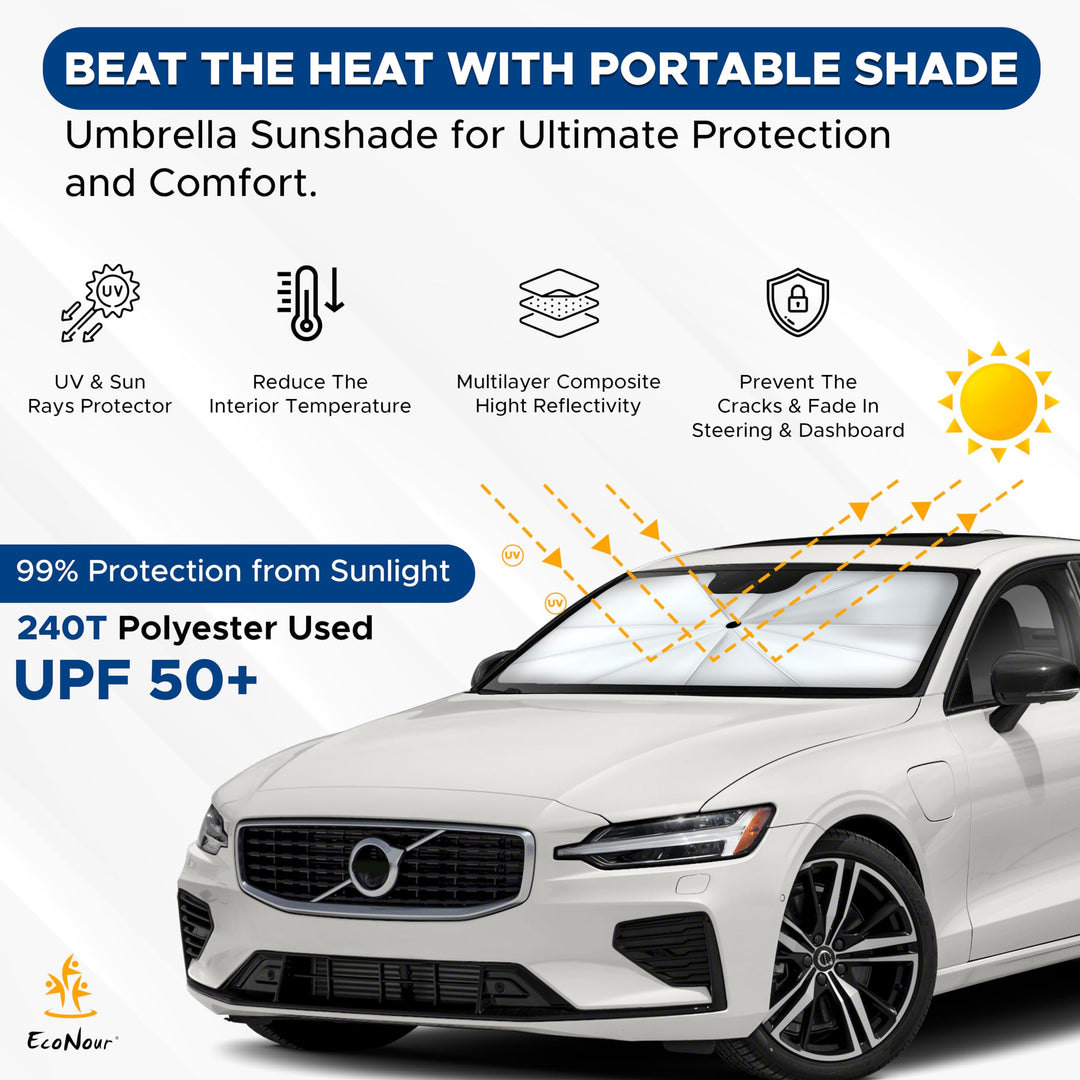 EcoNour Adjustable Car Windshield Umbrella Sun Shade | Foldable UV Protection Shade with 240T Polyester | Fits Various Windshield Angles