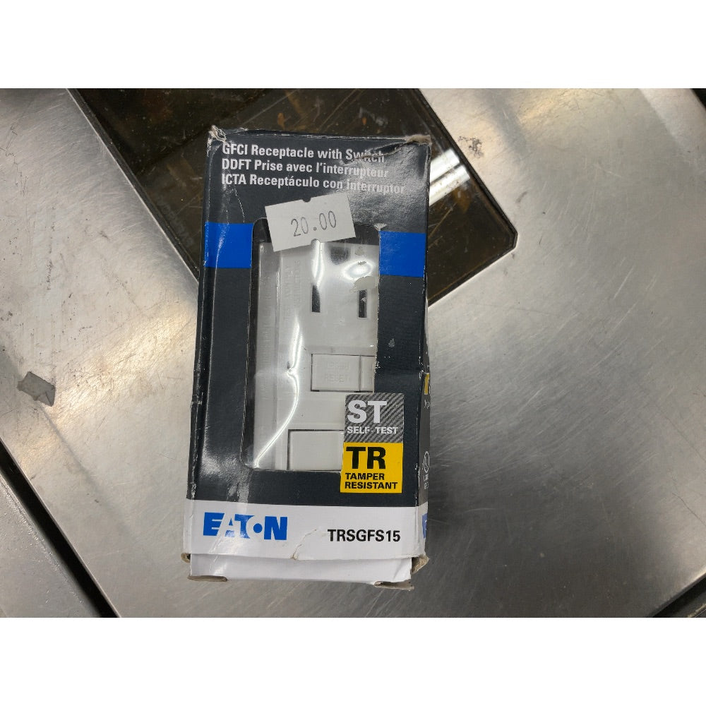 Eaton TRSGFFS15 GFCI Receptacle with Switch - Self-Test, Tamper Resistant, 20A