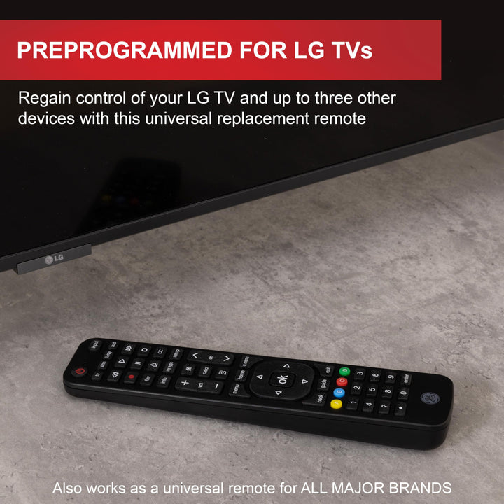 GE 4-Device Replacement Remote for LG Compatible with LED LCD HD UHD 4K HDR Smart TVs Plus Universal Remote Control Function for Streaming Players, Sound Bars, Blu-ray, DVD, and More, 57818