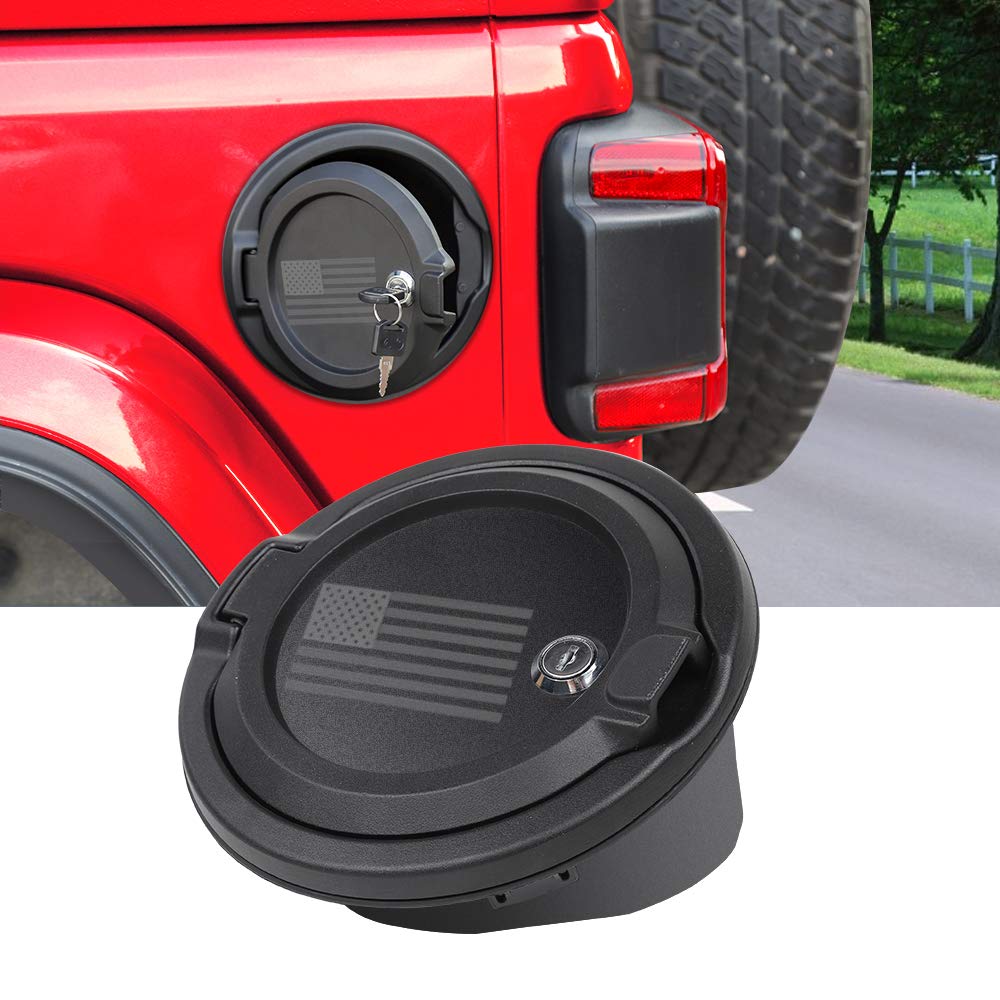 JeCar Fuel Filler Cover Locking Gas Tank Door Aluminum Alloy Gas Cap Cover Exterior Accessories Compatible with Jeep Wrangler 2018-2024 JL JLU, US Flag
