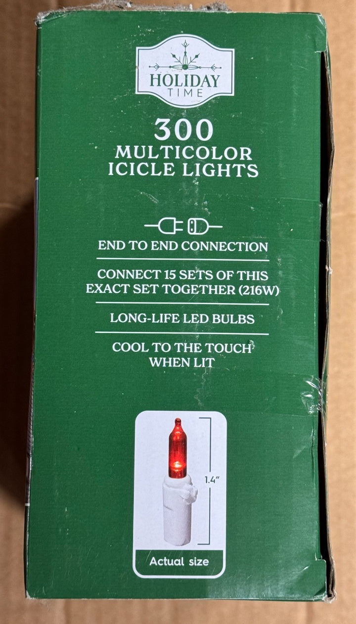 Holiday Time - 300 LED Multicolor Mini Icicle Lights White Wire 19 Ft Long TOTAL Retail $20.00