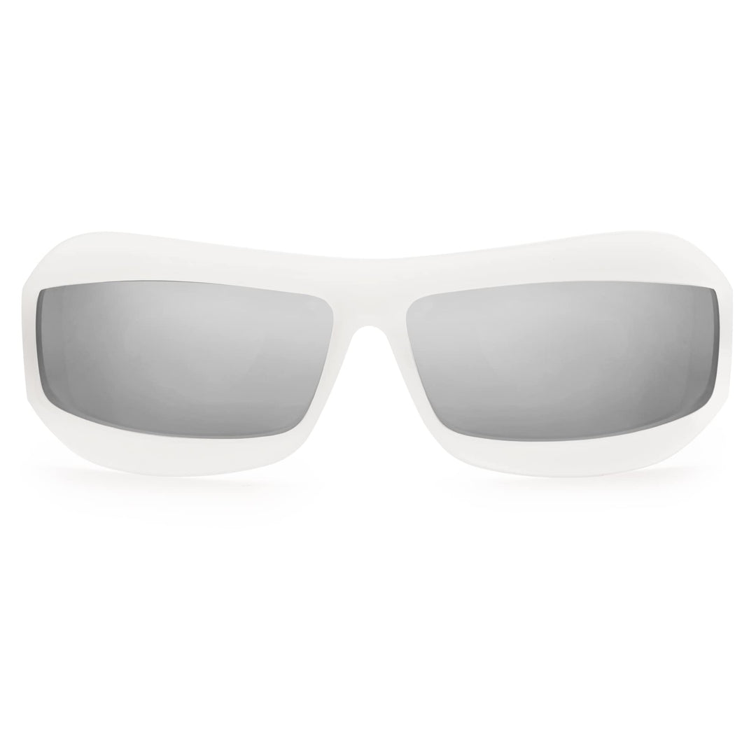 SOJOS Wrap Around Futuristic Sunglasses for Women Men Shield Flat Top Sunglasses Sun Glasses SJ2268 White Frame Silver Lens