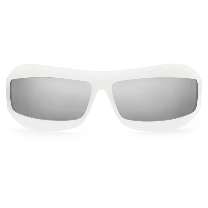 SOJOS Wrap Around Futuristic Sunglasses for Women Men Shield Flat Top Sunglasses Sun Glasses SJ2268 White Frame Silver Lens