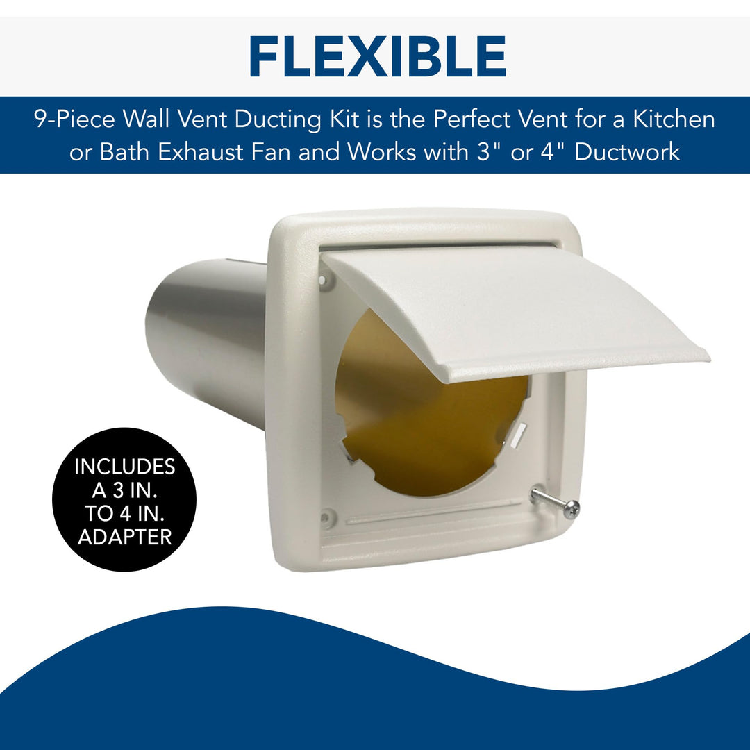 Broan-NuTone WVK2A Flexible Wall Ducting Kit for Ventilation Fans, Exhaust Fan 9-Piece Duct Kit, 4-Inch