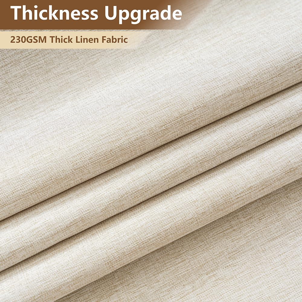 RINHARTEX Extra Long Linen Shower Curtain with Maple Leaves,Waterproof Cloth Shower Curtain Set with Plastic Hooks,Tall Hotel Luxury Fabric Shower Curtains for Bathroom-Cream/Beige-72 x78