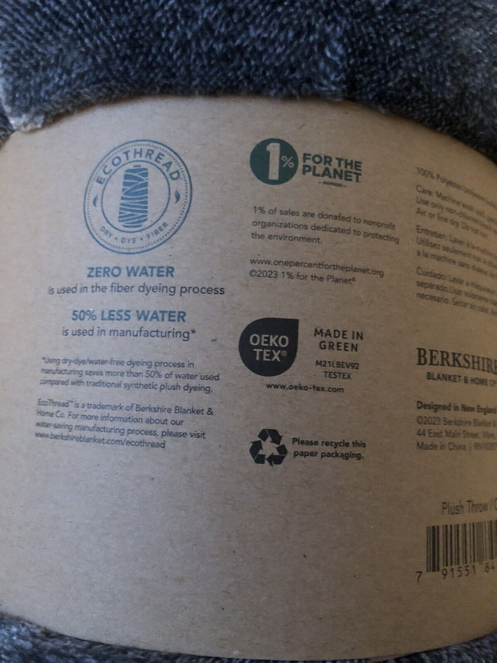 Berkshire Blanket & Home Co EcoThread TM Plush Throw Blanket  Gray  Oversized Throw