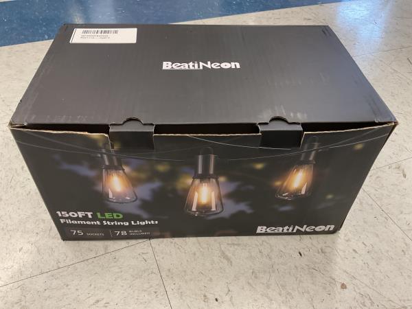 Beatineon Outdoor String Lights 150 Ft  LED Patio Lights with 77 (75+3 Spare ST38 Shatterproof Bulbs)  IP 65 Waterproof  Outside Hanging Light for Caf Retail $53.99