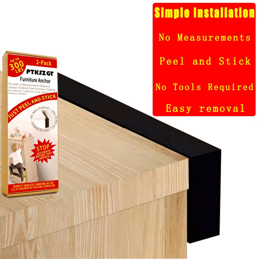PTKSZGT Furniture Anchors for Babyproof No Drilling No-Tools-Required Self-Adhesive Aesthetically Pleasing Secure 300 Pound Prevent Dresser Cabinet Bookshelf Falling Anti Tip Earthquake