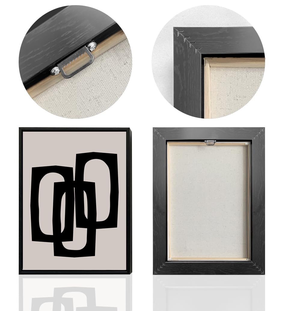 Black Beige Abstract Rings Wall Art Bathroom Wall Decor Painting Modern Abstract Canvas Picture Artwork Restroom Decoration Framed Print for Living Room Bedroom Office