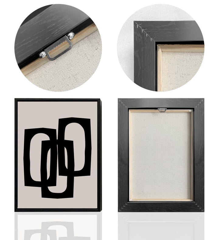 Black Beige Abstract Rings Wall Art Bathroom Wall Decor Painting Modern Abstract Canvas Picture Artwork Restroom Decoration Framed Print for Living Room Bedroom Office