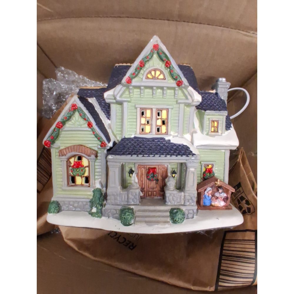 Holiday Time Mini Village Figure 2pk, Snowman and Lady with Girl Retail $15.00