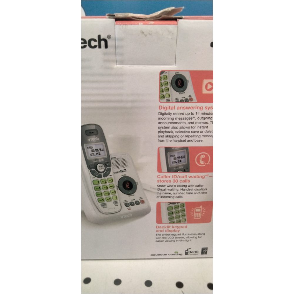 VTech CS6124 DECT 6.0 Cordless Phone with Answering System and Caller ID/Call Waiting, White with 1 Handset