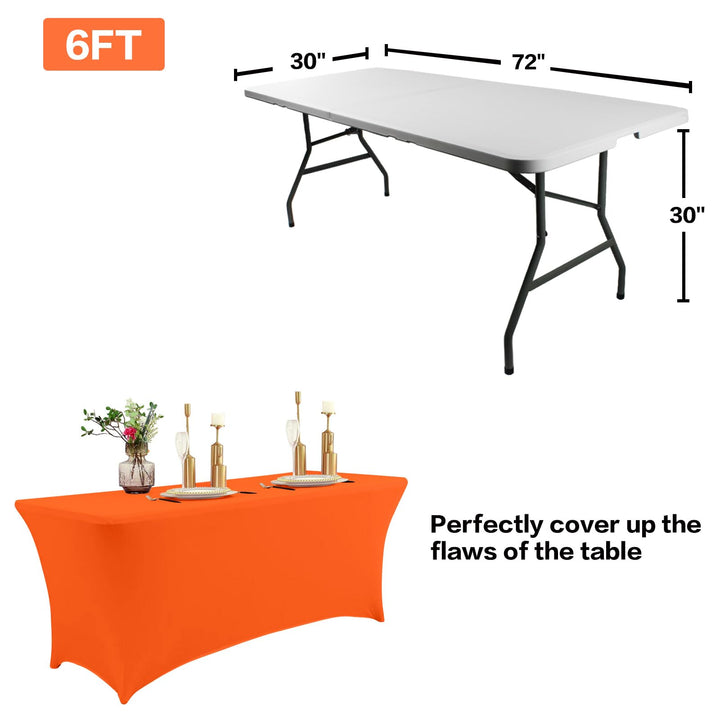 IVAPUPU 2 Pack 4FT Table Cloth for Rectangular Fitted Events Stretch Orange Table Covers Washable Cover Spandex Tablecloth Protector for Party, Wedding, Cocktail, Banquet, Festival