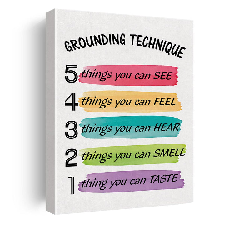 Grounding Technique Canvas Wall Art Decor Grounding Exercises Poster Painting Framed Print Signs Colorful Picture for Home School Psychologist Office Decor 12 X 15 inch