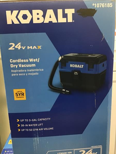 Kobalt 24V MAX Cordless Wet/Dry Vacuum - 3-Gal Capacity, 38-in Water Lift, 50 CFM Air Volume Retail $99.00