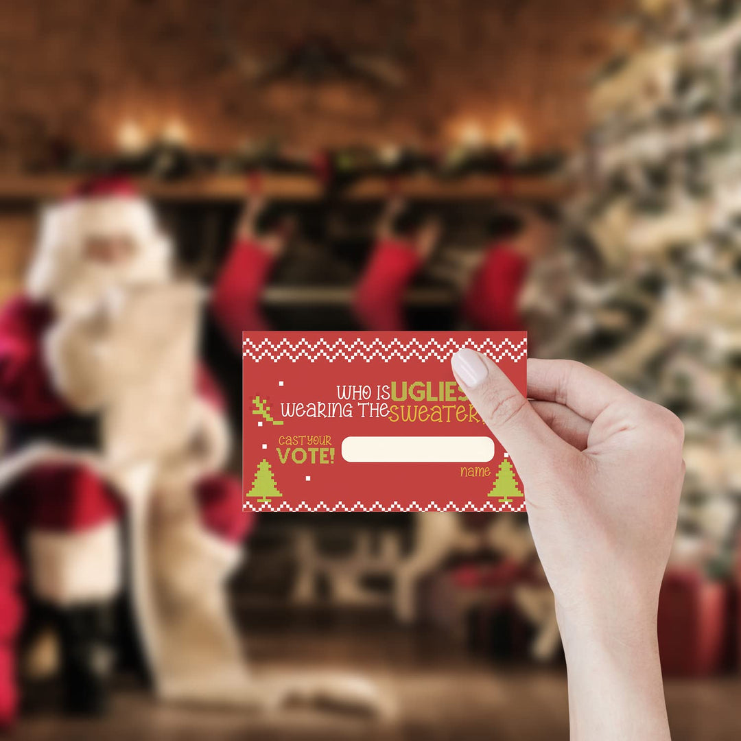 Ugly Christmas sweater voting suit, Ugly Sweater Party Christmas Party, Tacky Christmas Party-1 Sign,1Awards and 50 Guessing Cards(41C)