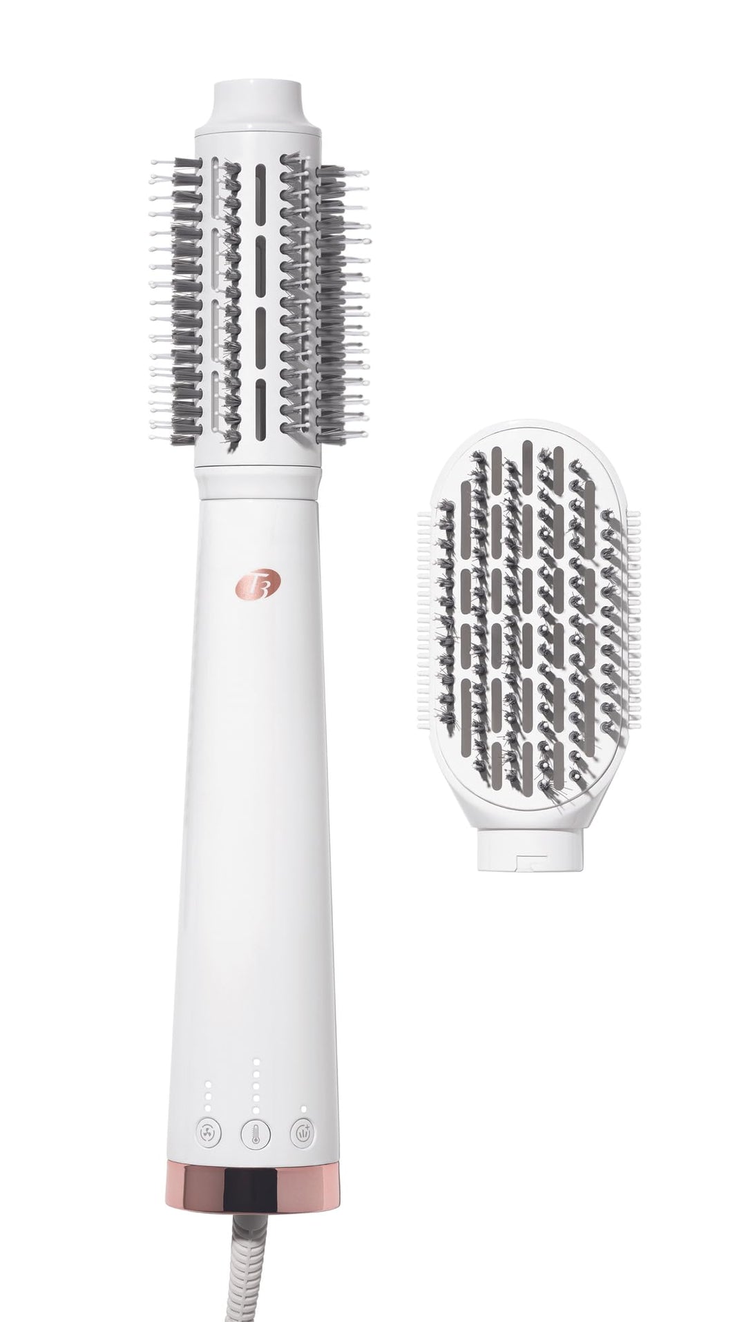 T3 AireBrush Duo Interchangeable Hot Air Blow Dry Brush with Two Attachments Includes 15 Heat and Speed Combinations, T3 IonFlow Technology, Volume Booster Switch, Lock-in Cool Shot