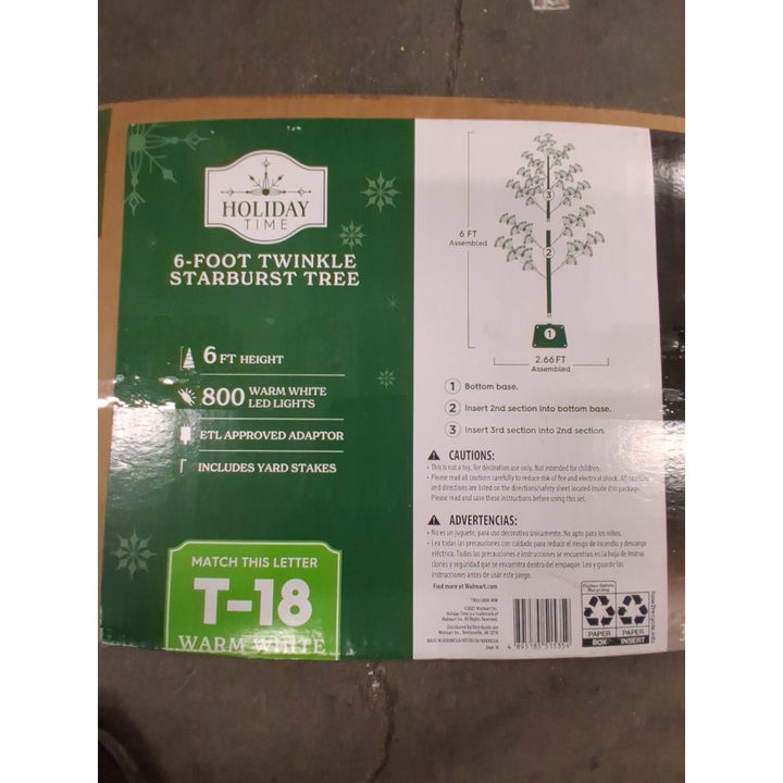 Holiday Time 6-Foot Twinkle Starburst Tree - 800 Warm White LED Lights, Includes Yard Stakes Retail $80.00