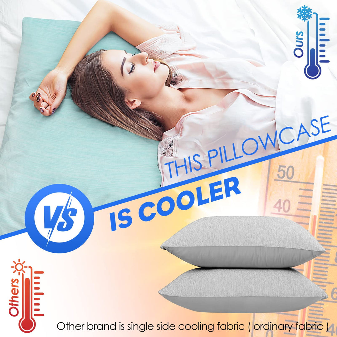 YIYEA Cooling Pillow Cases for Hot Sleepers & Night Sweats - Double-Sided Arc-Chill Q-max>0.5 Technology - Ultra Soft, Hypoallergenic and Anti-Static - Pillow Cases Standard Size Set of 2, Green