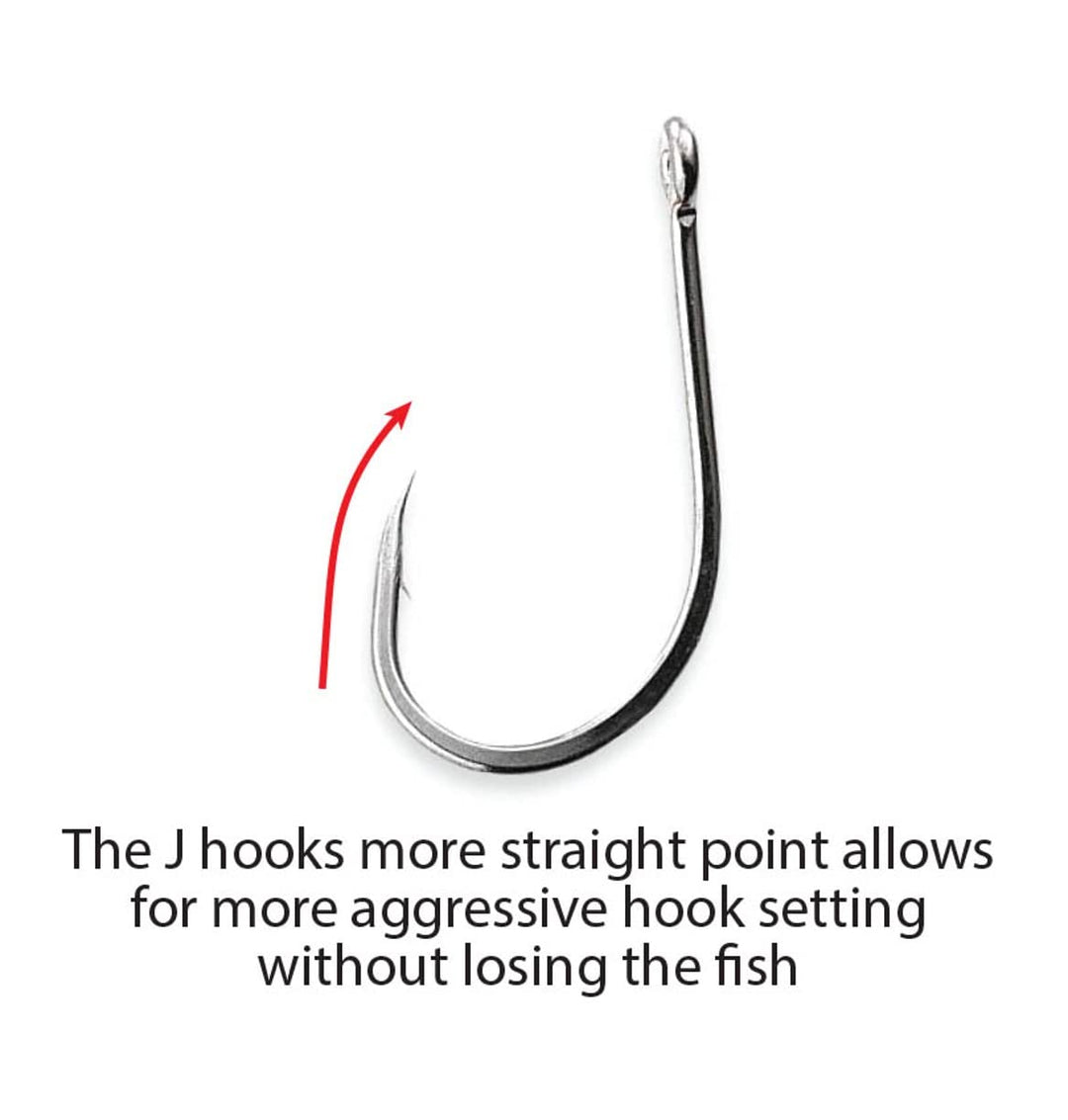 Team Catfish 6/0 Jack Hammer J Hooks (14 Pack) Wide Gap Design to Hold Live Bait, Cut Baits, and Plastics