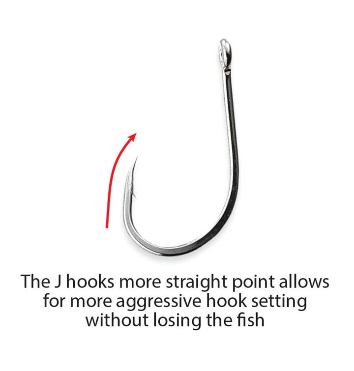 Team Catfish 6/0 Jack Hammer J Hooks (14 Pack) Wide Gap Design to Hold Live Bait, Cut Baits, and Plastics