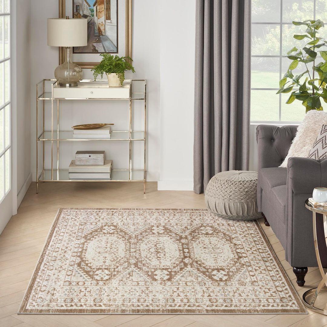 Nourison Home Serenity Home Ivory Mocha 3'11" x 5'11" Area Rug - Easy Clean, Non Shedding, Bed Room, Living Room, Dining Room, Kitchen (4' x 6') Retail $29.99