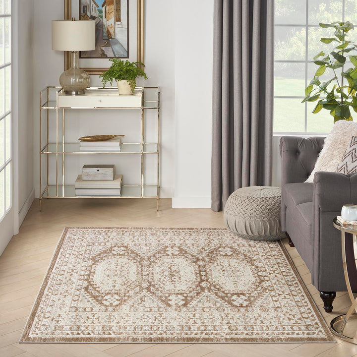 Nourison Home Serenity Home Ivory Mocha 3'11" x 5'11" Area Rug - Easy Clean, Non Shedding, Bed Room, Living Room, Dining Room, Kitchen (4' x 6') Retail $29.99
