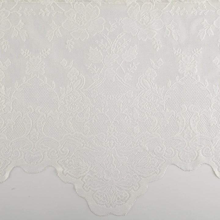 No. 918 Alison Floral Lace Sheer Rod Pocket Kitchen Curtain Tier Pair, 58" x 24", Ivory