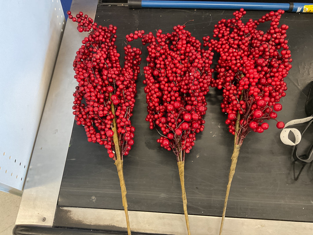 Set of 3 red berry Christmas decorations