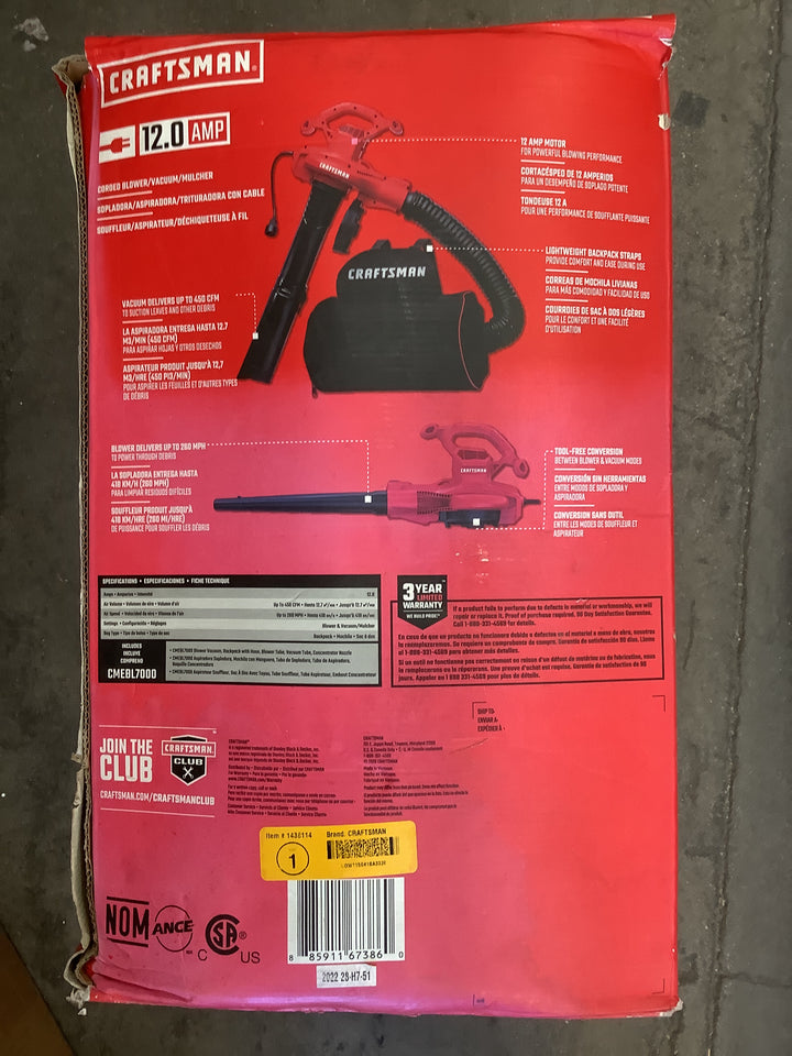 CM 450CFM 3IN1 BLOWER 12A CORDED