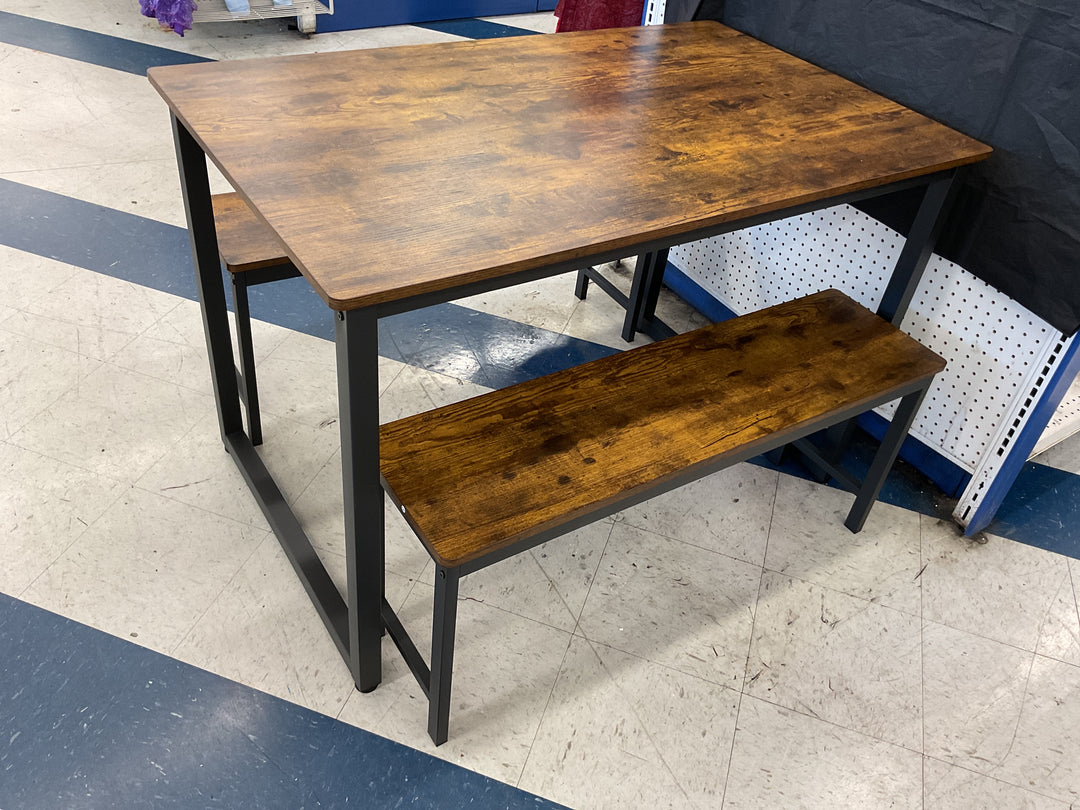 Pork is 47.2” Dining Table set for 4, 3-piece kitchen table set with 2 benches, Brown, Retail $109.99