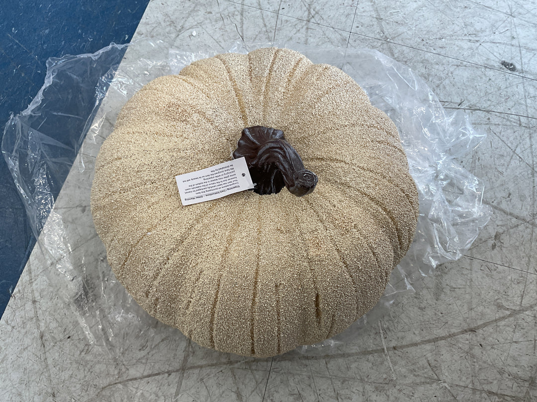 Valerie Parr Hill 12" Pumpkin Glass Cloche, Wood Pedestal, Amber Retail $60.00