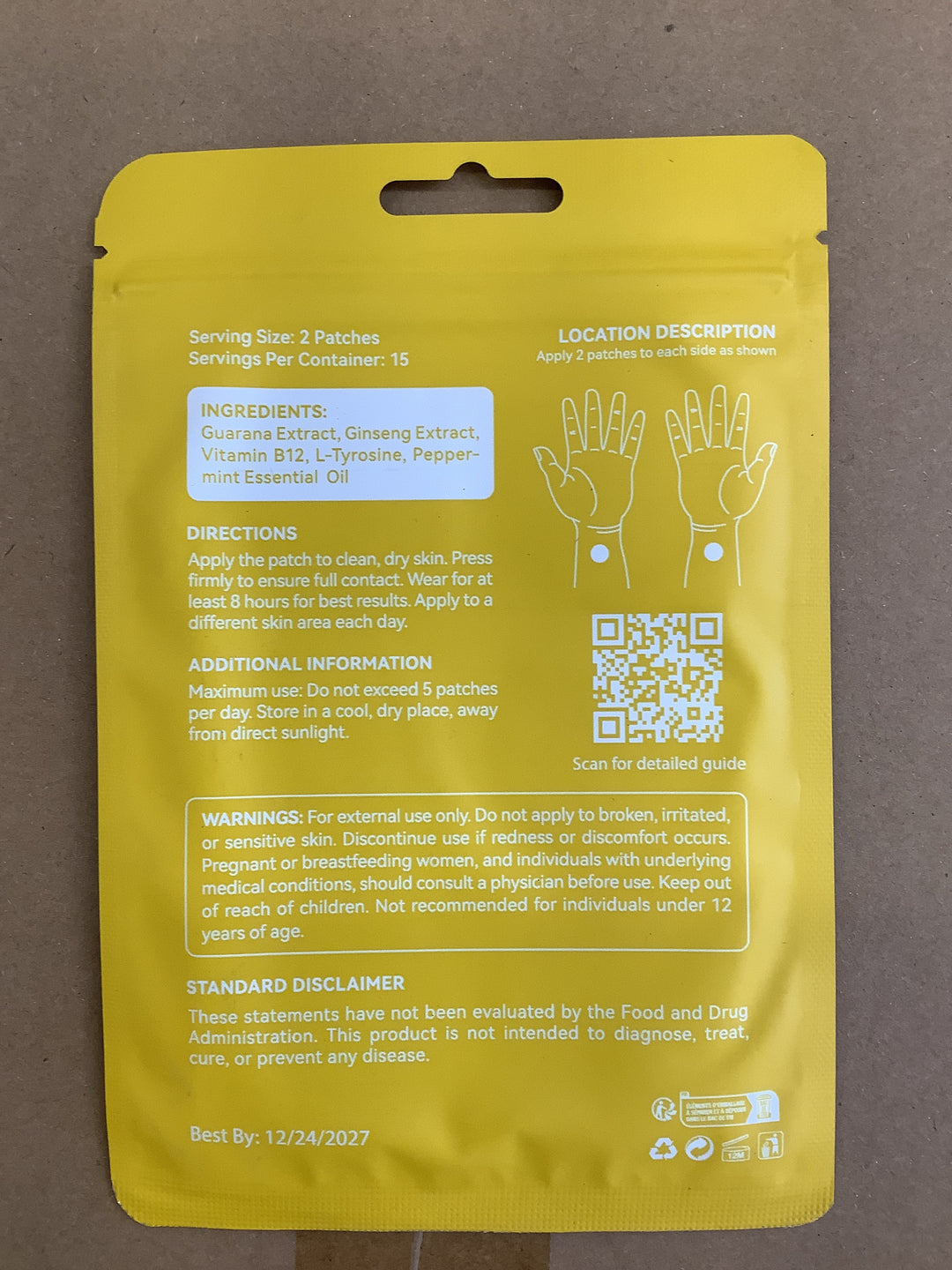 Hanherb Life Topical Energy Patch â€“ 30 Patches | Fortified with Vitamin B12 & Peppermint to Support Focus, Energy & Reduce Fatigue