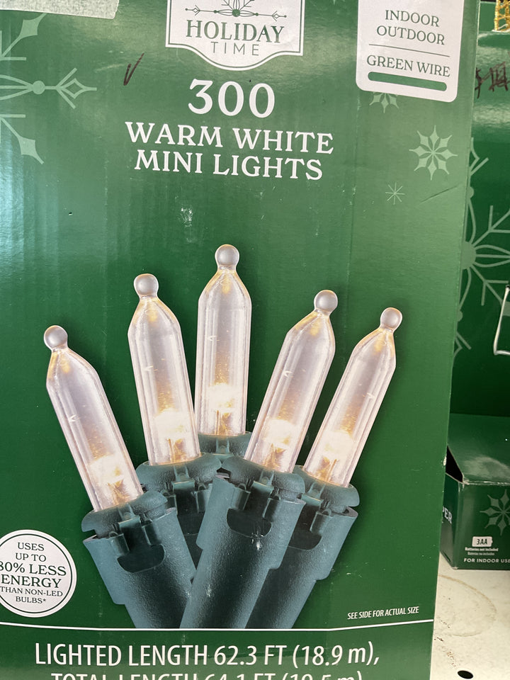 Holiday Time 300 warm white Lights, LED, Indoor/Outdoor, Green Wire Retail $20.00