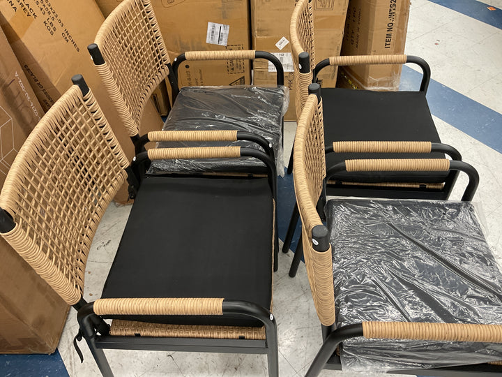 GARVEE Outdoor Dining Chair set of 4 black powder and brown rattan, Retail $276.79