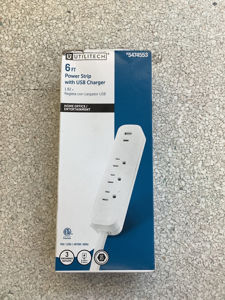 UTL WHT 6FT 3 OUT USB A/C FAB CRD