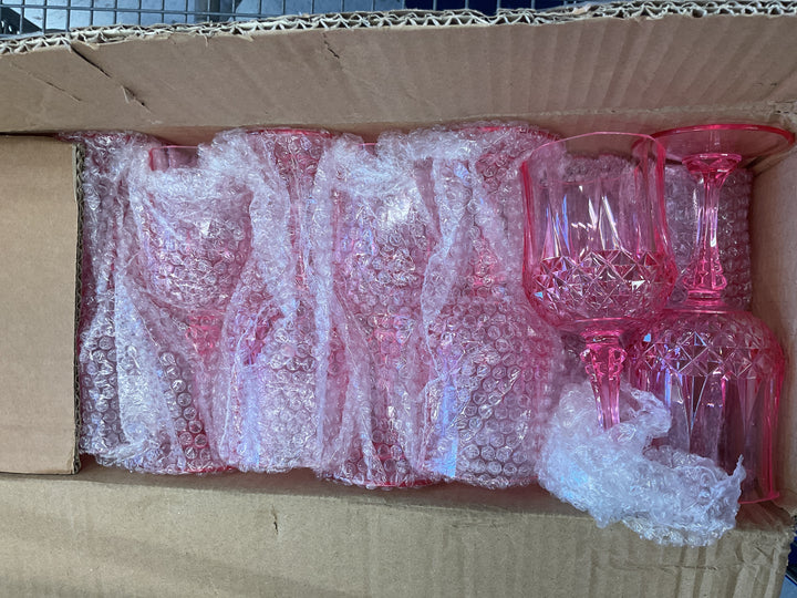 48 PCS BLUE  and pink,clear,plastic WINE GLASSES