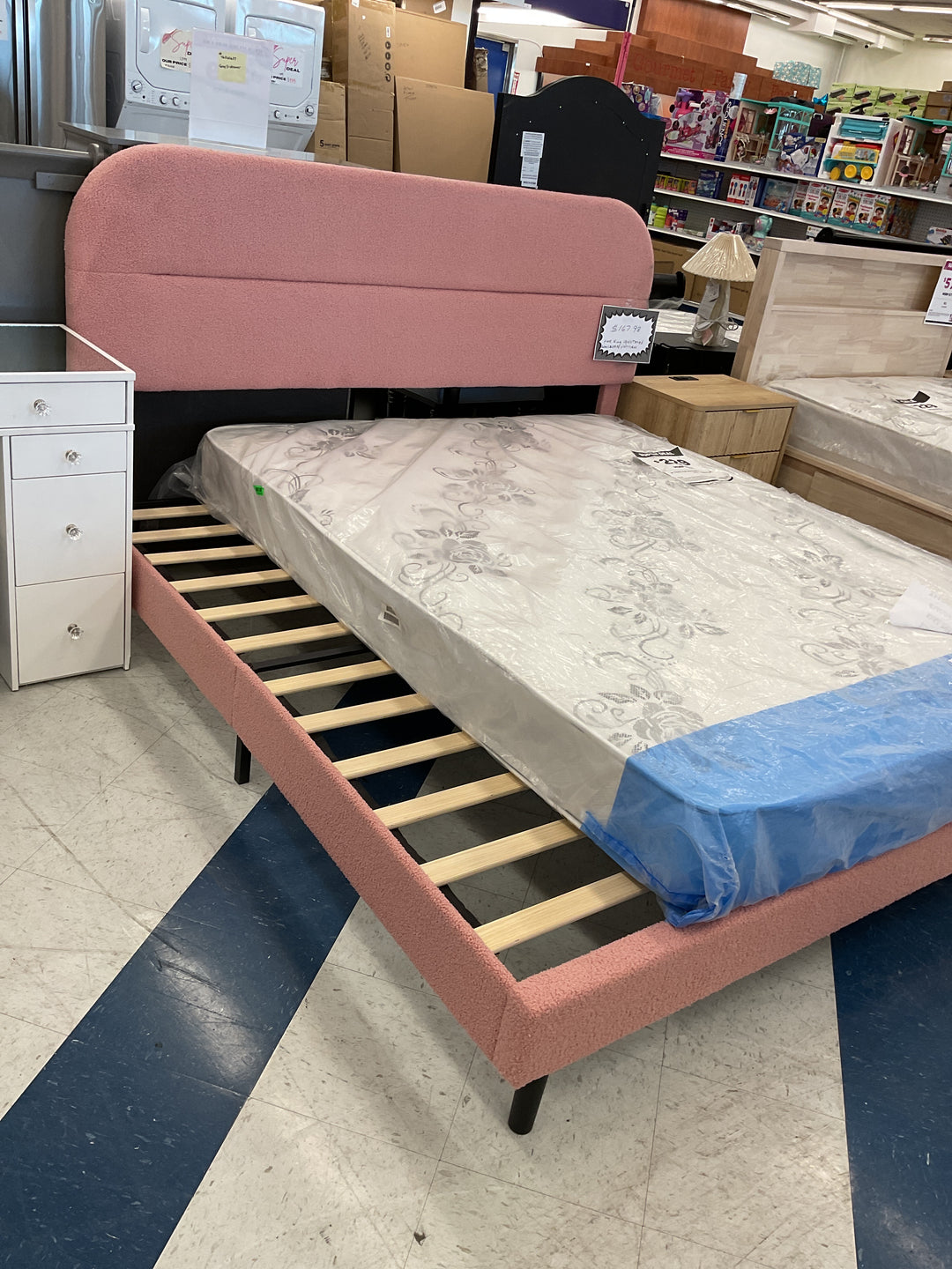 Pink king upholstered platform bed frame
