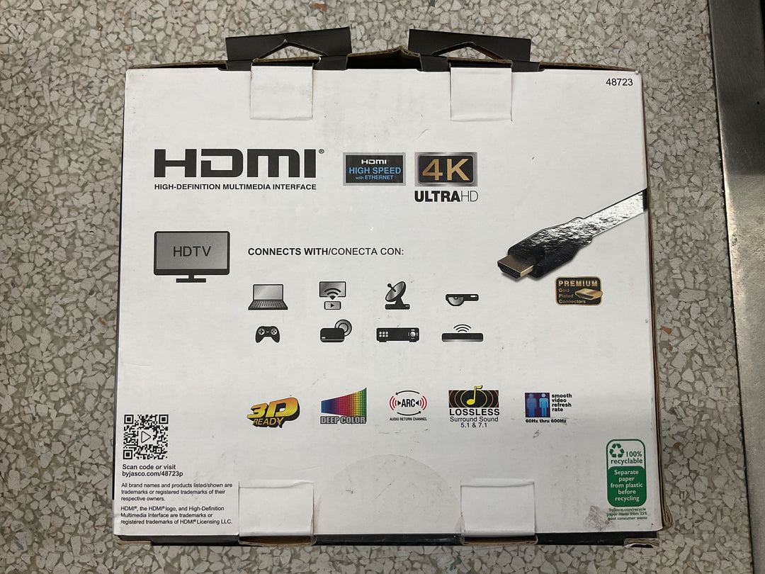 GE 25ft 4K HDMI 2.0 Cable with Ethernet  Gold-Plated Connectors  Black  48723