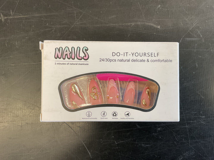 Medium Press On Nails Almond, Nude Pink French Tip